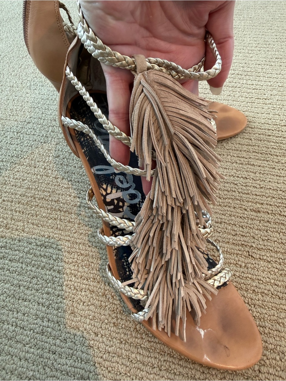 Sam Edelman Savannah Fringe Braided Metallic Gladiator High Heel Sandal Size 10 - Picture 6 of 8